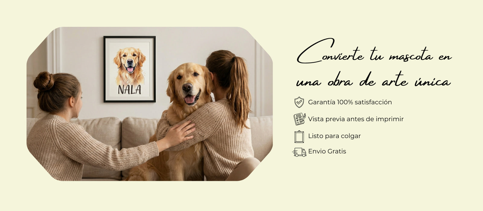 Retrato personalizado de mascota enmarcado en salón - MascotArte