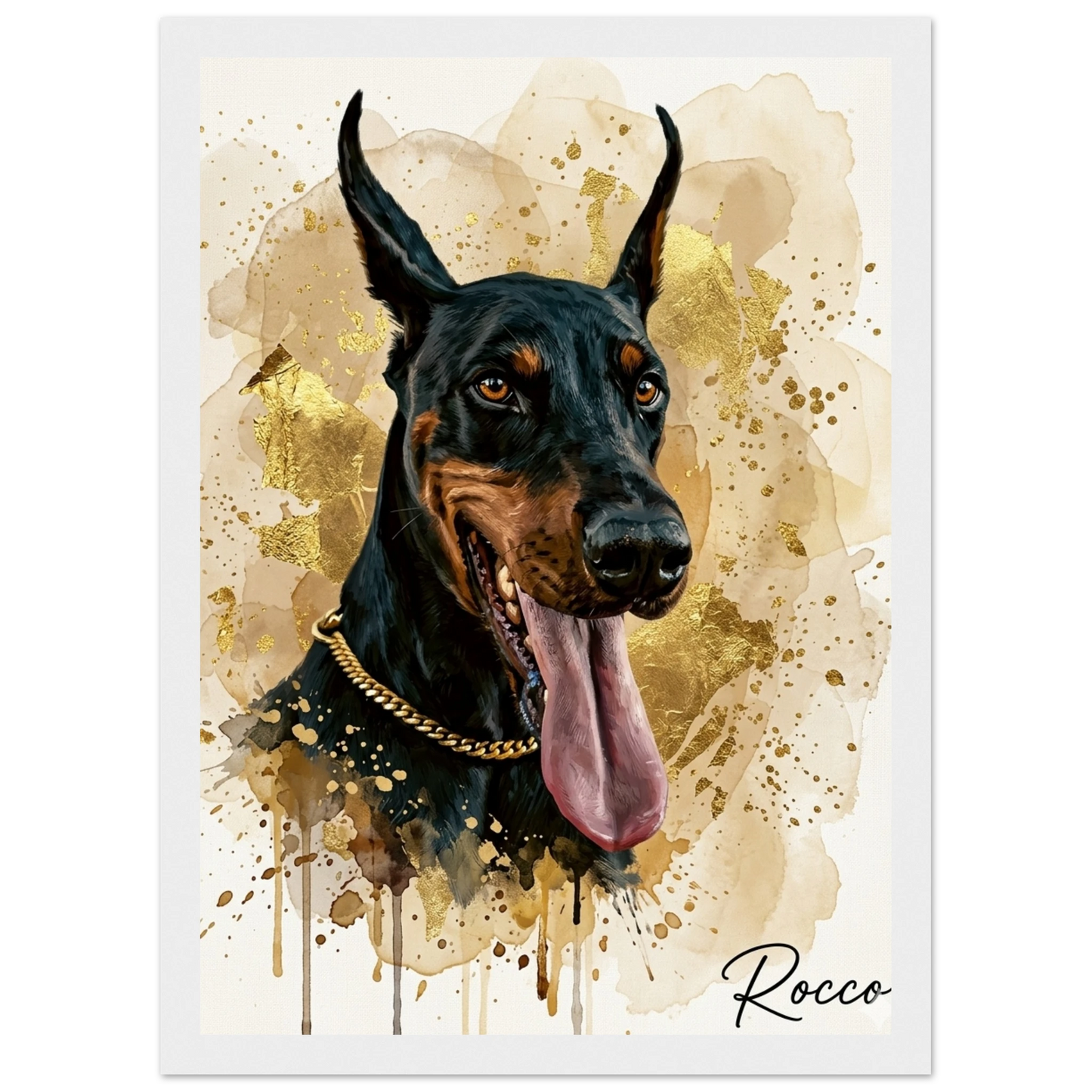 Cuadro blanco con retrato de perro doberman pintado en acrílico - MascotArte - 2