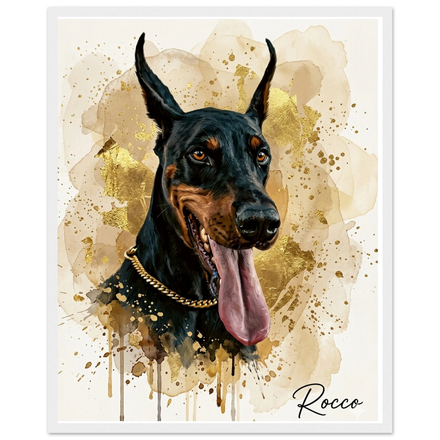 Cuadro blanco con retrato de perro doberman pintado en acrílico - MascotArte - 3