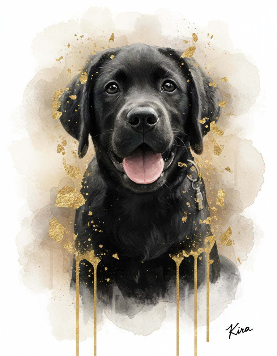 Lienzo con retrato de perro labrador retriever pintado en acrílico - MascotArte