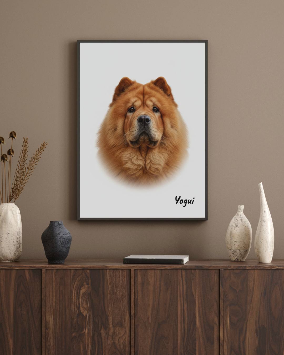 Mockup con retrato de perro Chow Chow pintado realismo- MascotArte 3