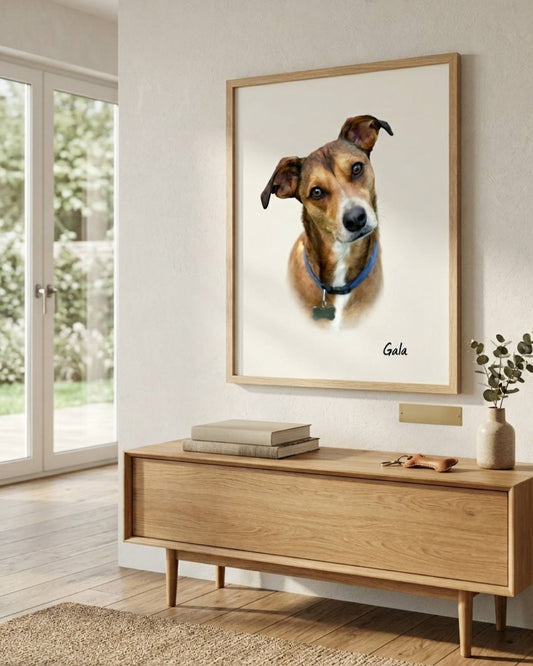 Mockup con retrato de perro mestizo pintado realismo- MascotArte