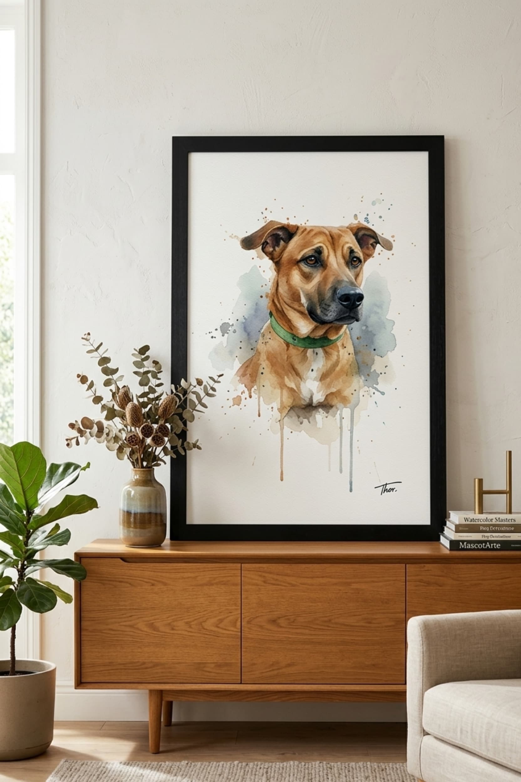 Cuadro de retrato personalizado de un perro, estilo minimalista para salón - MascotArte